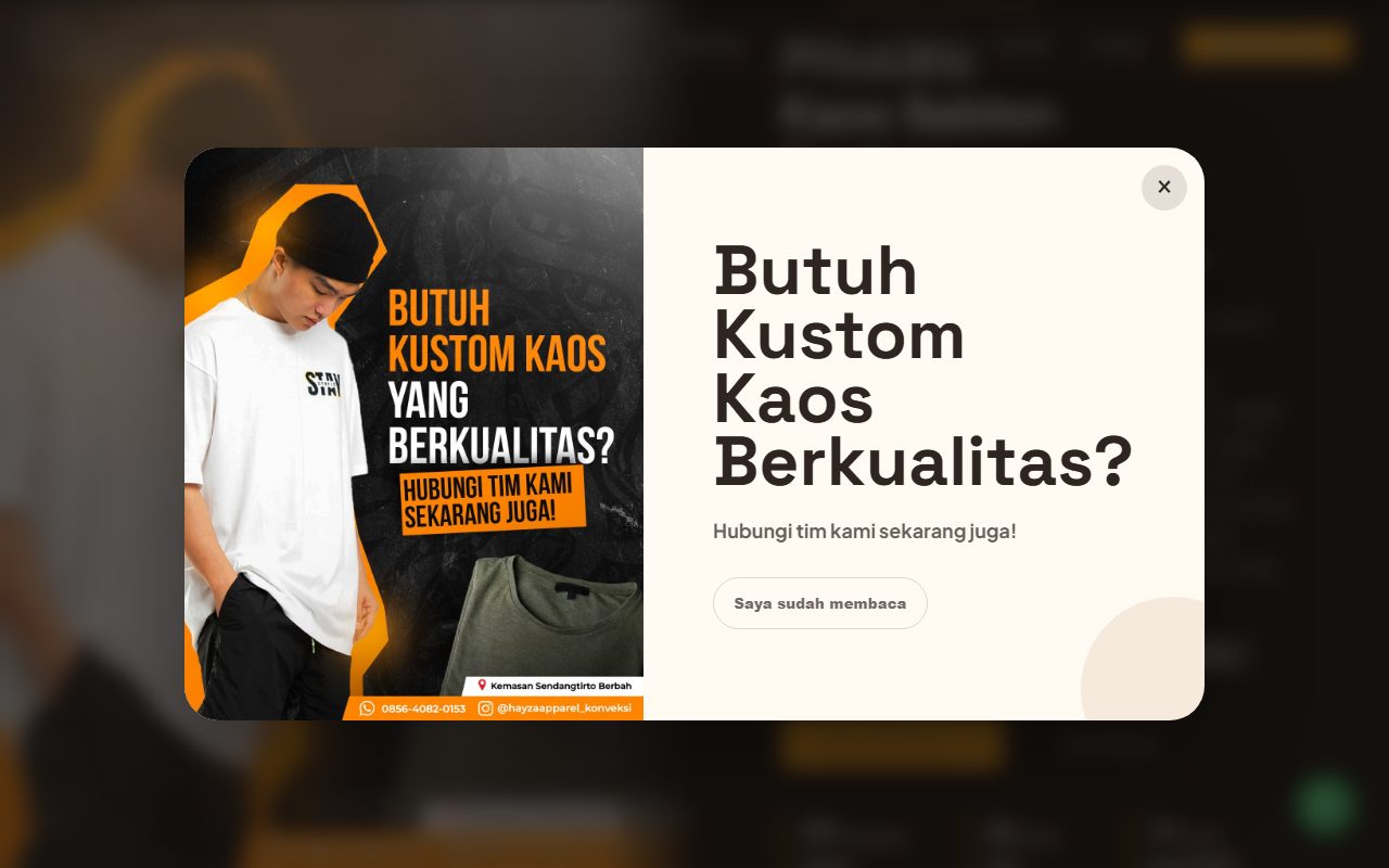 Screenshot website Hayza Konveksi