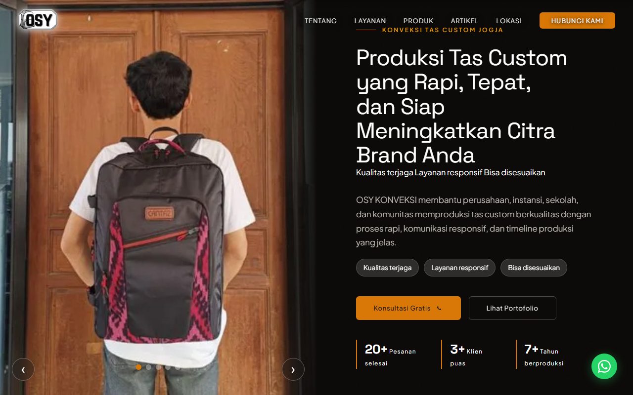 Screenshot website OSY Konveksi